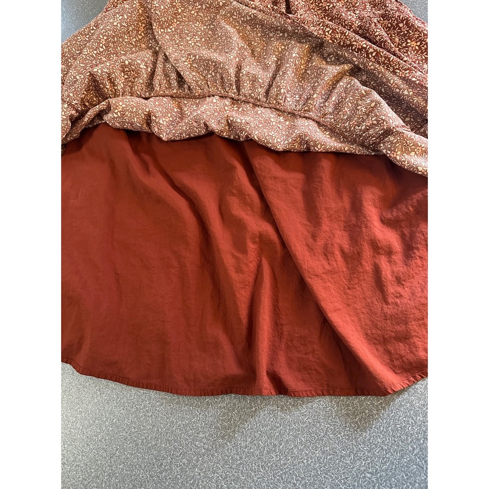 Madewell Lucie Tie Strap Tiered Midi Dress Stained Mahogany Floral L NF877 - Picture 6 of 8
